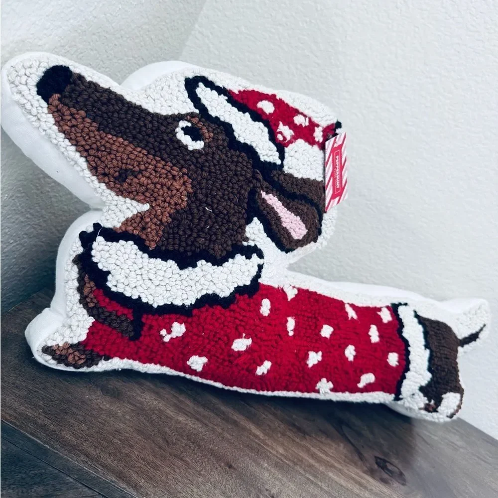 Christmas Dachshund Dog Shaped Holiday Throw Pillow